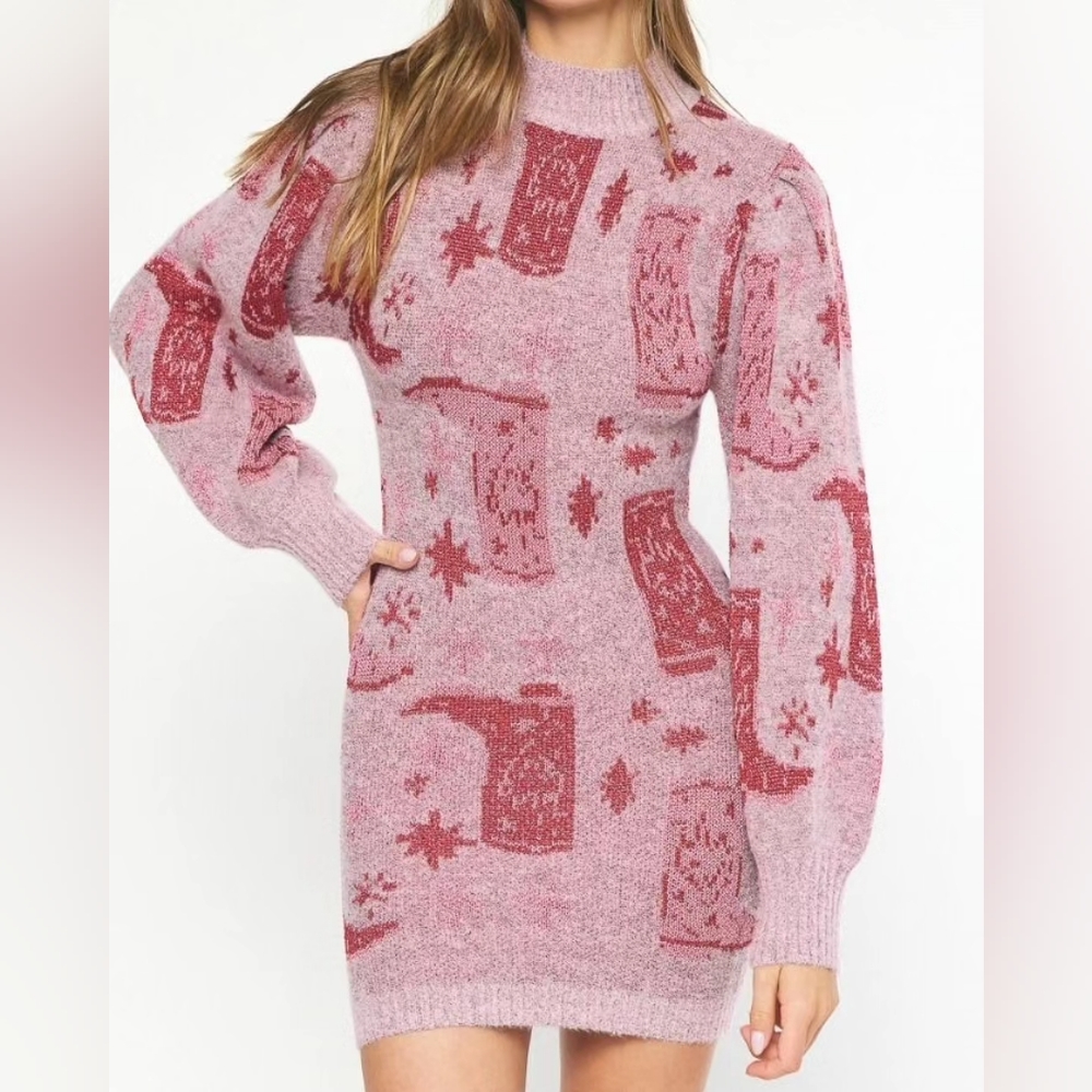 Pink Boots Cowgirl Sweater Dress